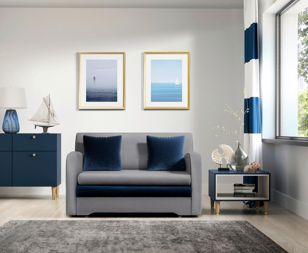 SCHLAFSOFA Samt Grau, Dunkelblau  - Schwarz/Dunkelblau, Design, Kunststoff/Textil (130/85/103cm) - MID.YOU