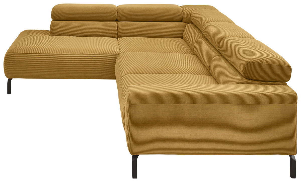 ECKSOFA Ottomane links  Gelb Feincord  - Gelb/Schwarz, Design, Textil/Metall (219/273cm) - Pure Home Lifestyle