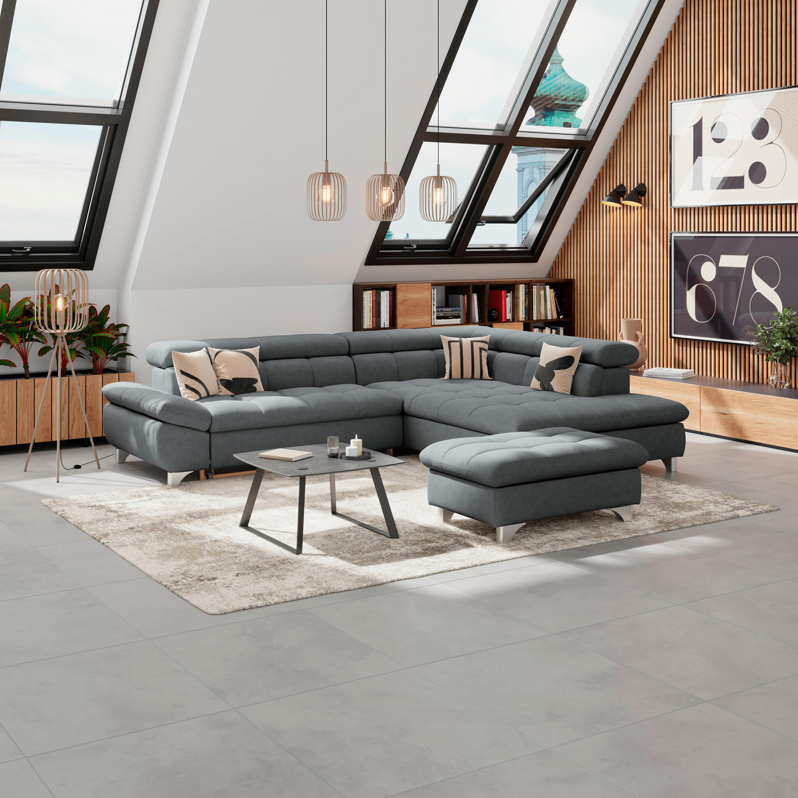 HOCKER Chenille Graphitfarben  - Chromfarben/Graphitfarben, KONVENTIONELL, Textil/Metall (108/46/108cm) - Livetastic