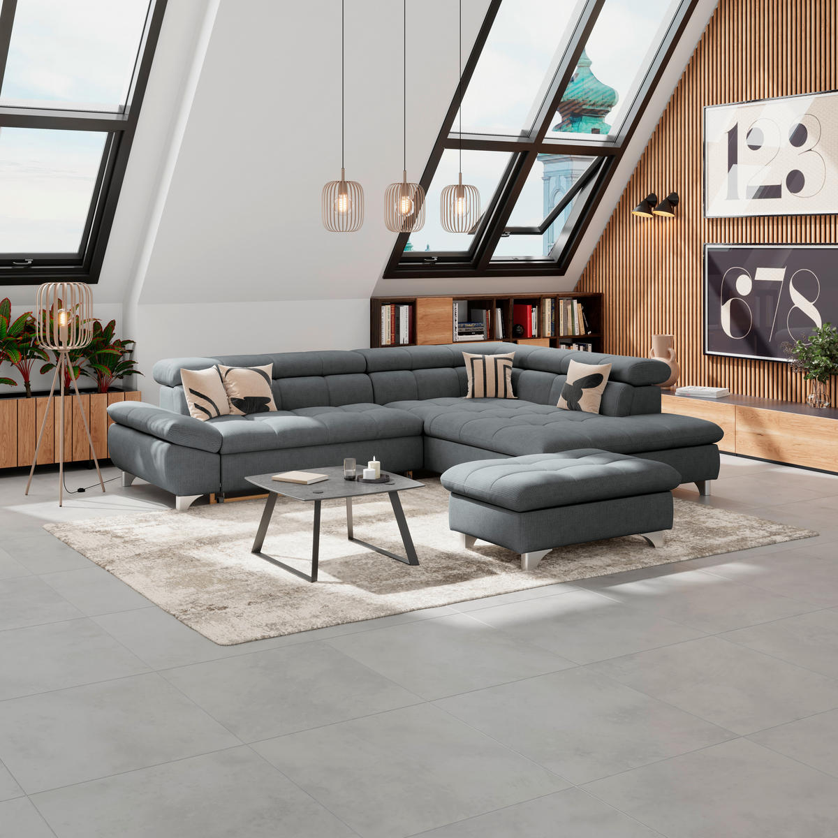 HOCKER Chenille Graphitfarben  - Chromfarben/Graphitfarben, KONVENTIONELL, Textil/Metall (108/46/108cm) - Livetastic