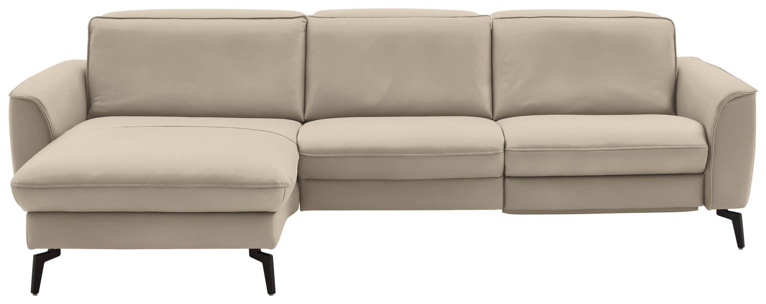 ECKSOFA in Echtleder Ecru  - Ecru/Schwarz, Natur, Leder/Metall (168/281cm) - Valdera