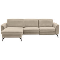 ECKSOFA in Echtleder Ecru  168/281 cm  - Ecru/Schwarz, Natur, Leder/Metall (168/281cm) - Valdera
