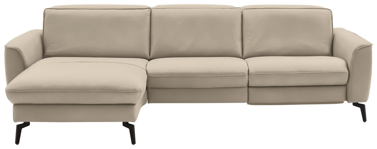 ECKSOFA in Echtleder Ecru  168/281 cm  - Ecru/Schwarz, Natur, Leder/Metall (168/281cm) - Valdera