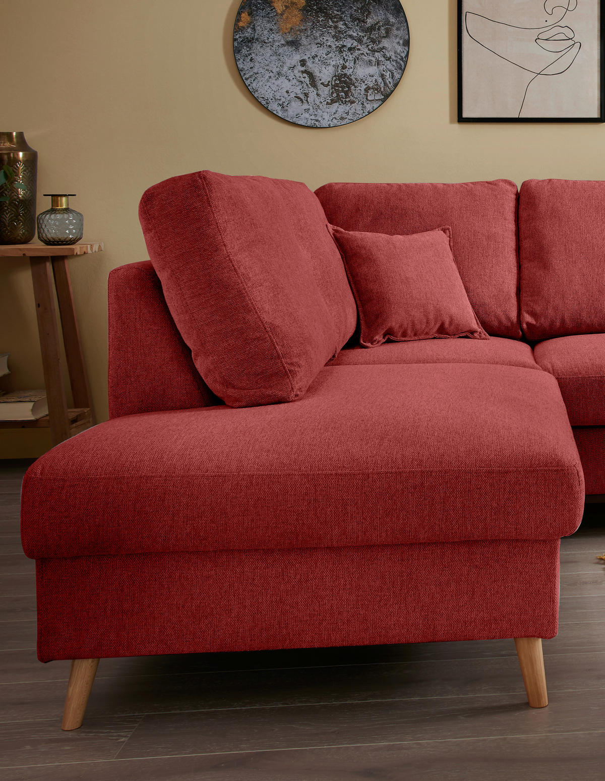 ECKSOFA in Chenille Rot  - Rot/Naturfarben, Konventionell, Holz/Textil (200/230cm) - Livetastic