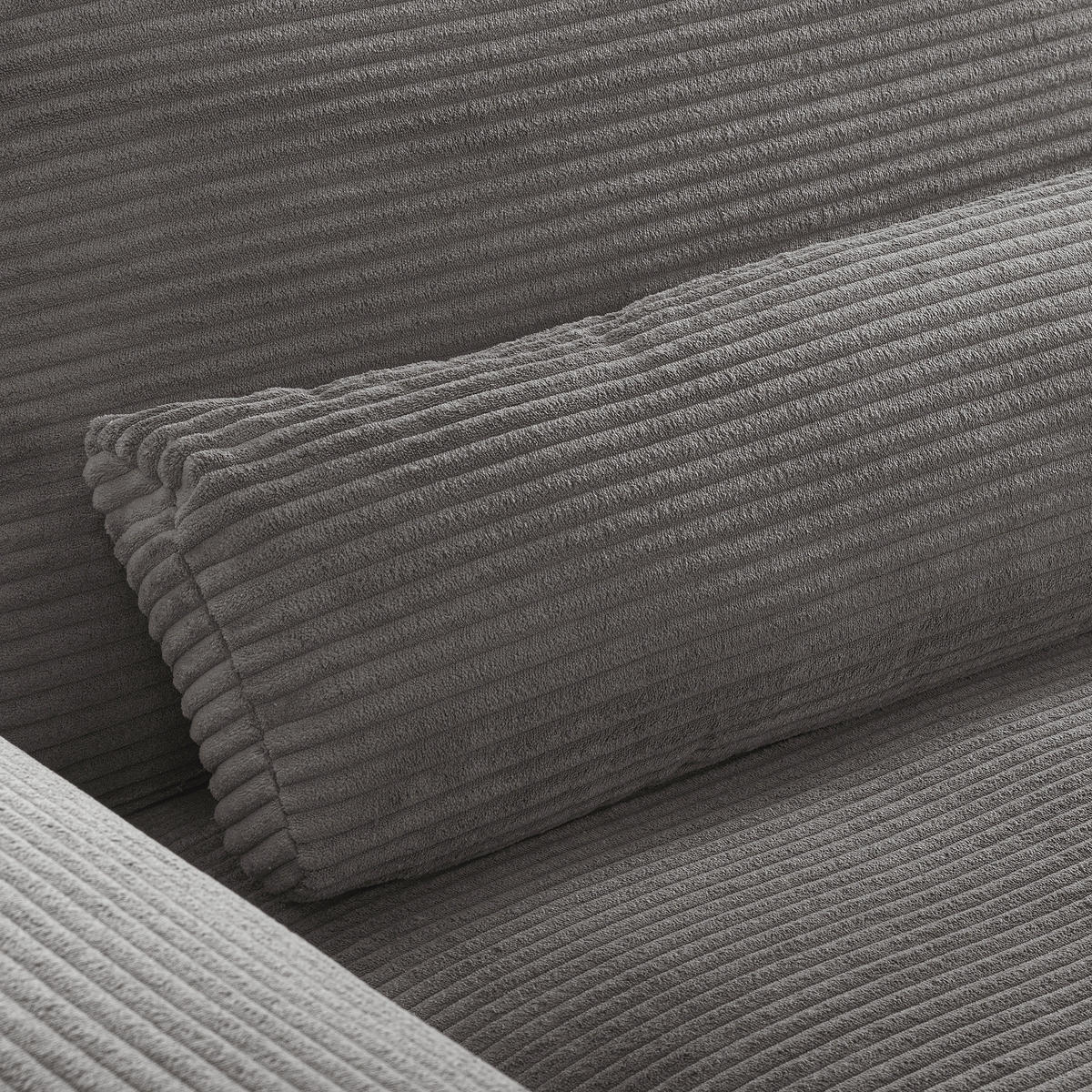 ECKSOFA Grau Cord Nierenkissen, Rückenkissen  - Schwarz/Grau, Design, Textil/Metall (313/172cm) - P & B