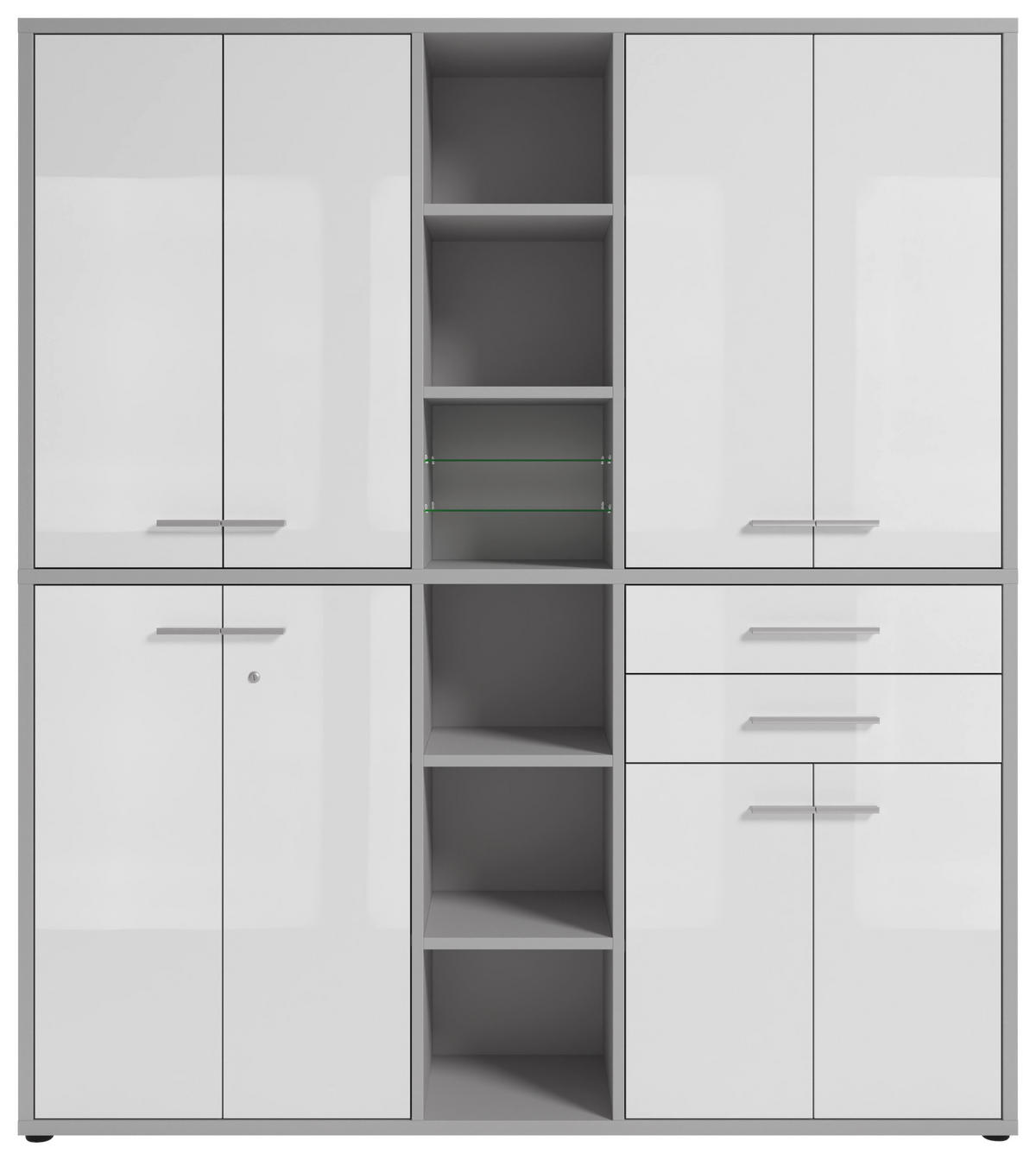 AKTENSCHRANK Weiß, Hellgrau  - Hellgrau/Weiß, MODERN, Glas/Holzwerkstoff (191,1/215,4/40cm)