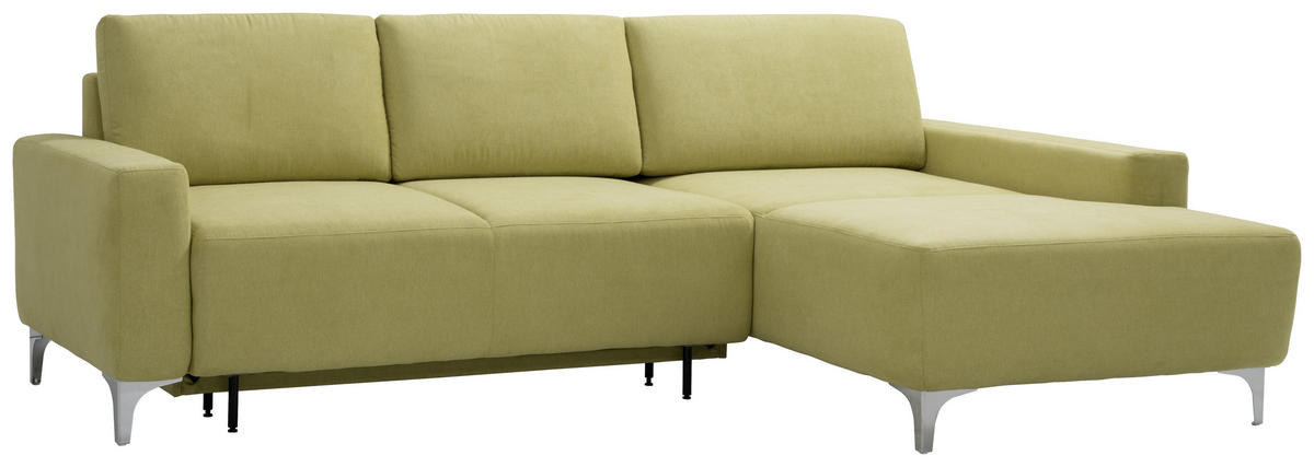 ECKSOFA in Chenille Hellgrün  248/160 cm  - Alufarben/Hellgrün, Design, Textil/Metall (248/160cm) - Sedda