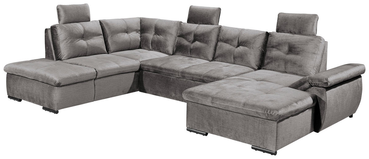 SOFFA i mikrovelour ljusgrå  - ljusgrå/svart, Klassisk, textil/plast (217/334/127cm) - MID.YOU