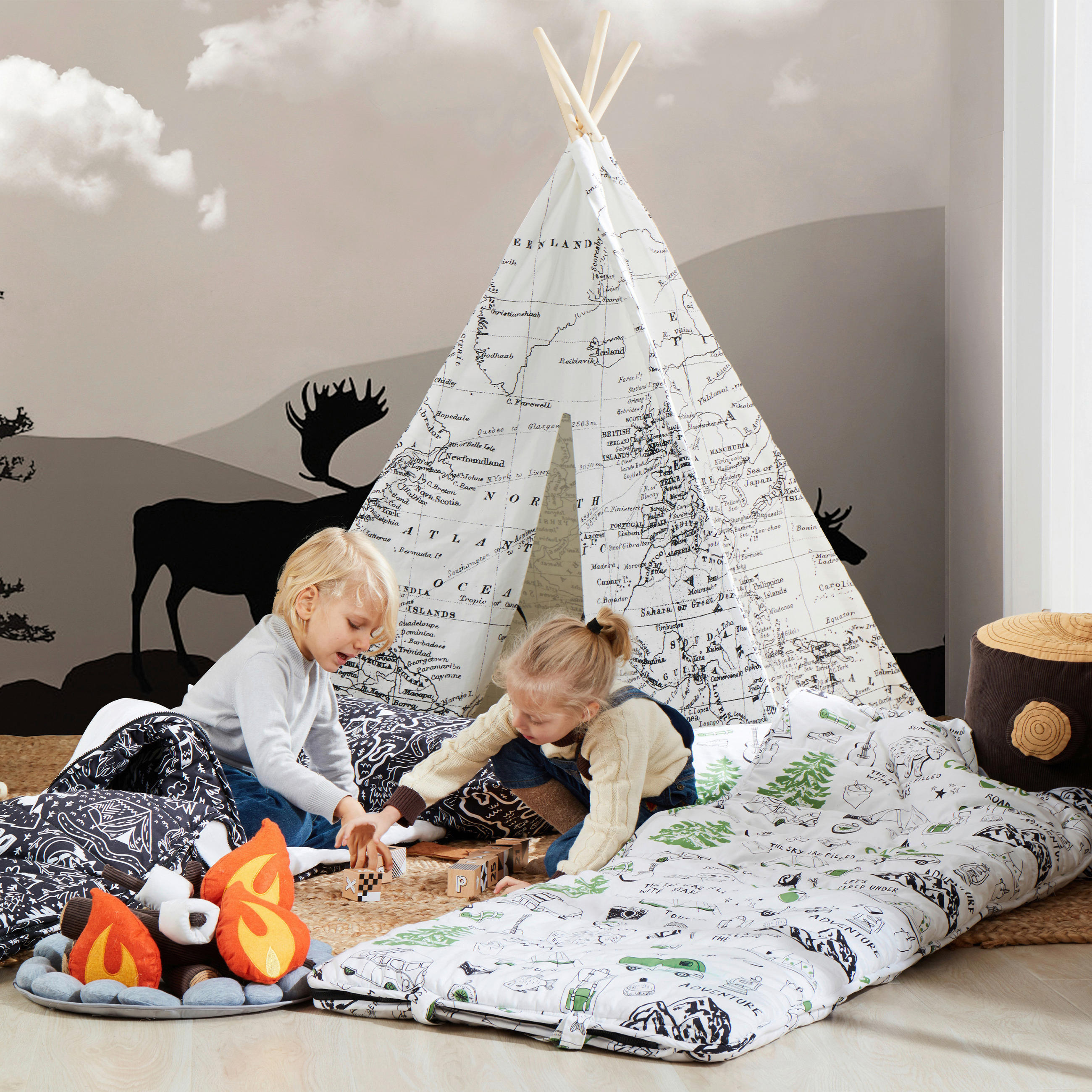 SPIELZELT - Schwarz/Weiß, KONVENTIONELL, Holz/Textil (120/160/120cm) - Ambia Garden