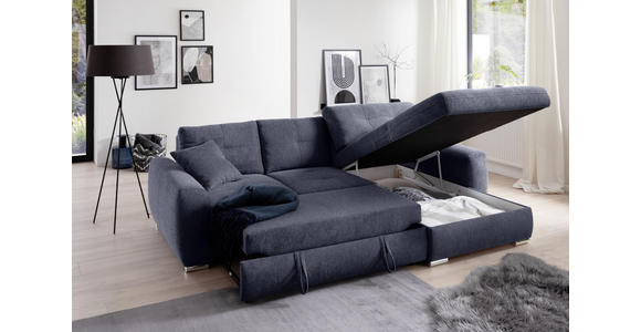 ECKSOFA in Mikrofaser Blau  - Chromfarben/Blau, MODERN, Kunststoff/Textil (276/193cm) - Hom`in