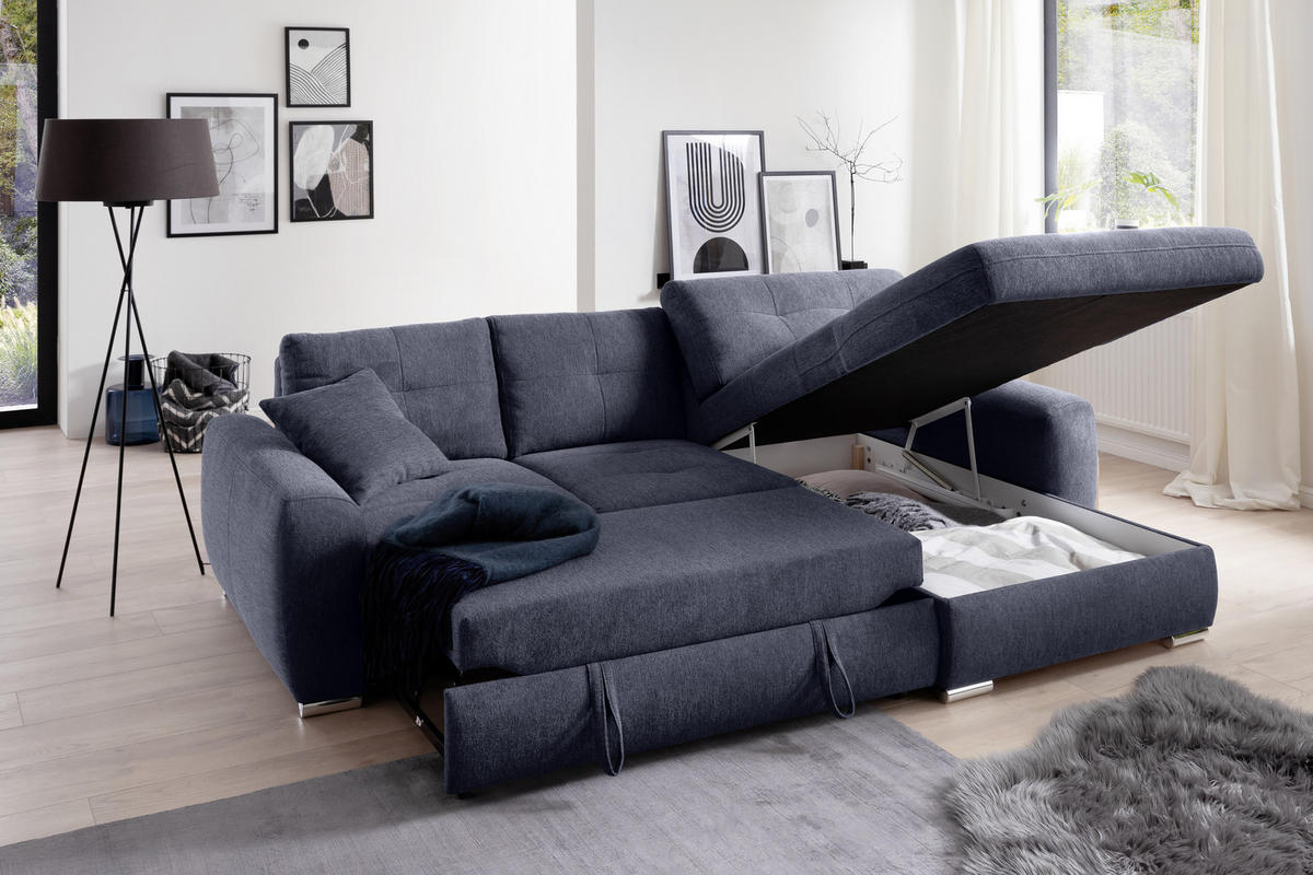 ECKSOFA in Mikrofaser Blau  - Chromfarben/Blau, Modern, Kunststoff/Textil (276/193cm) - Hom`in