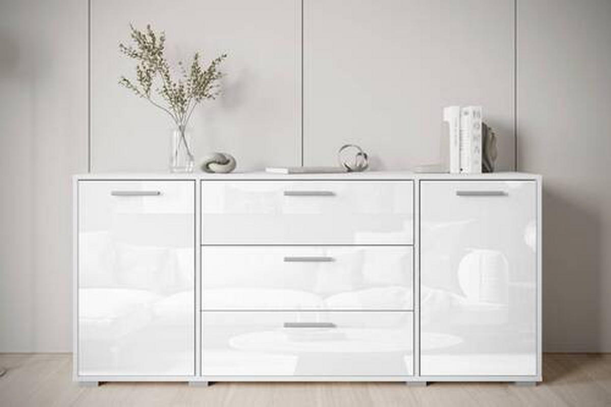 ŠIROKÁ KOMODA, bílá, vysoce lesklá bílá, 150/68/40 cm - šedá/bílá, Basics, kompozitní dřevo/plast (150/68/40cm) - MID.YOU