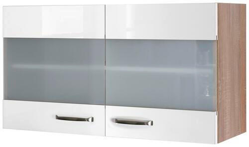 KÜCHENOBERSCHRANK 100/54,8/32 cm  in Weiß Hochglanz, Sonoma Eiche  - Edelstahlfarben/Weiß Hochglanz, MODERN, Holzwerkstoff/Metall (100/54,8/32cm) - FlexWell