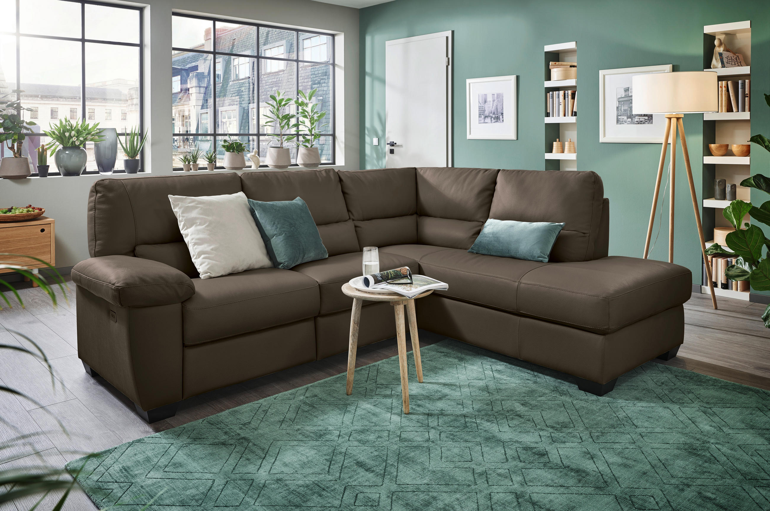 ECKSOFA Braun Kombination Echtleder/Lederlook  - Braun, KONVENTIONELL, Leder/Kunststoff (248/201cm) - Livetastic