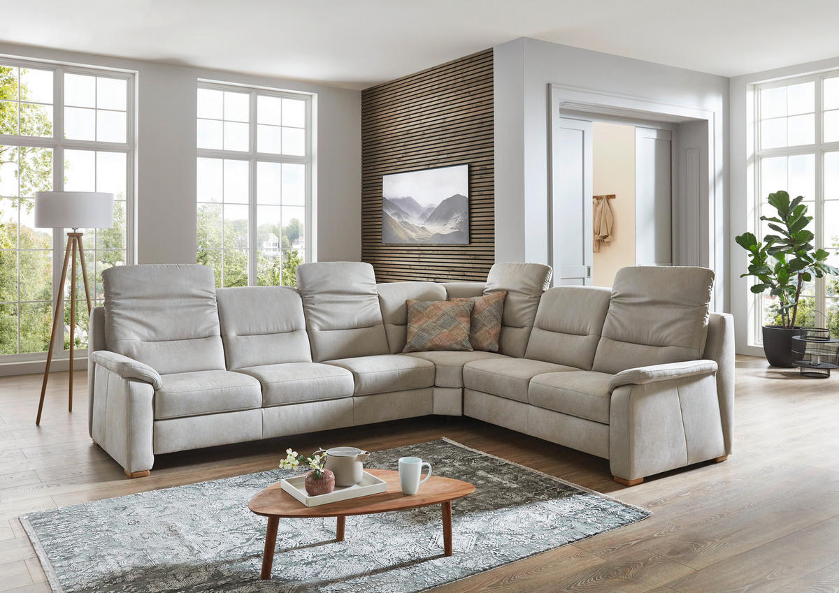 ECKSOFA Mikrofaser Hellgrau  - Eiche Bianco/Hellgrau, Konventionell, Holz/Textil (303/245cm) - Beldomo Comfort