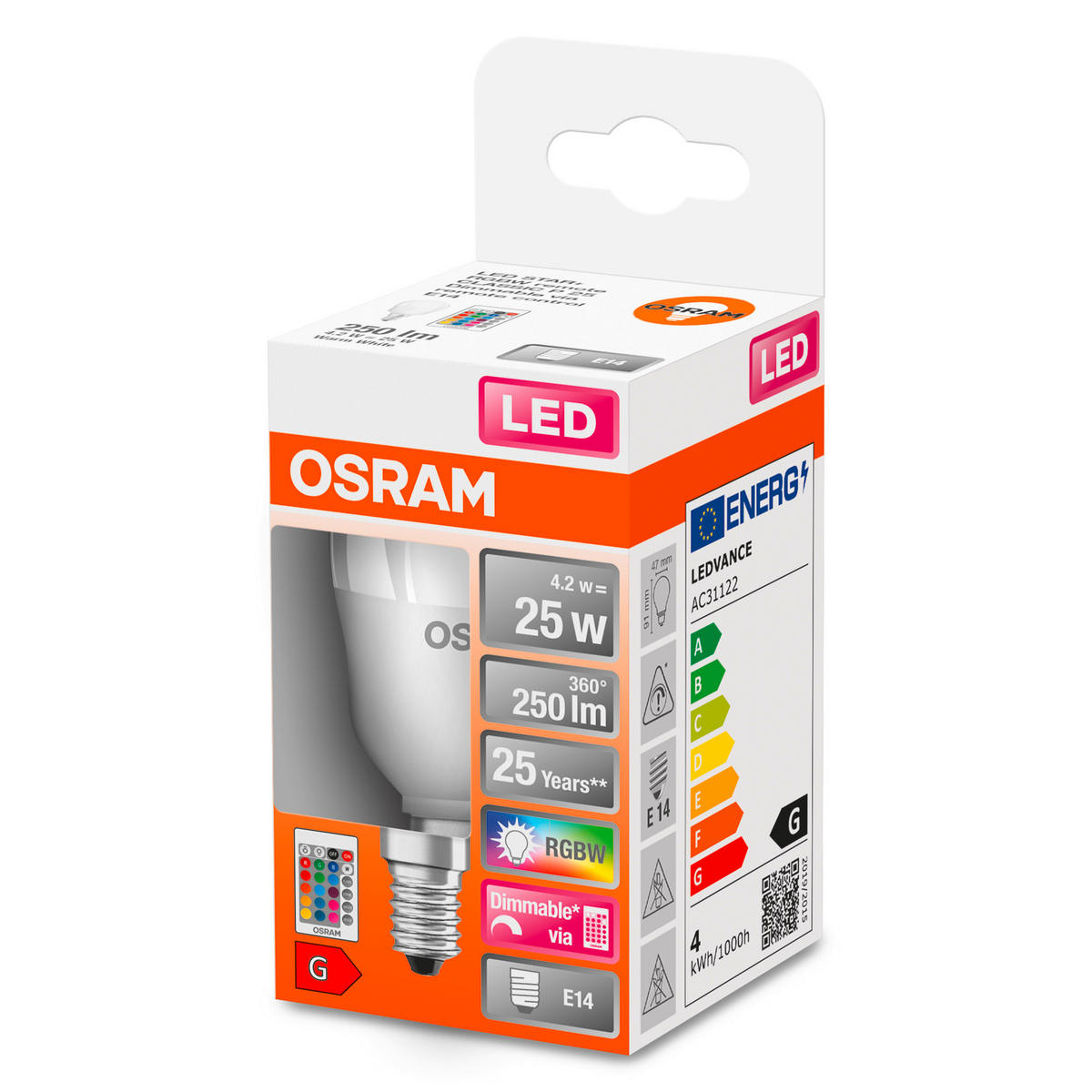 LED-LEUCHTMITTEL   E14 4,2 W 250 lm 2 Stück  - Weiß, Basics, Kunststoff (4,7/9,1cm) - Osram