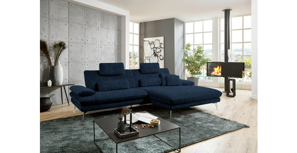 ECKSOFA in Velours Dunkelblau 284/184 cm - Schwarz/Dunkelblau, Design, Textil/Metall (284/184cm) - Dieter Knoll