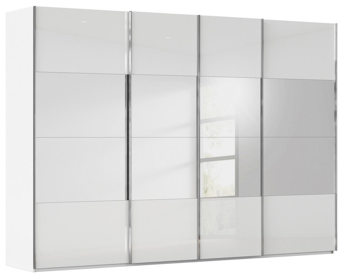 SCHWEBETÜRENSCHRANK  in Weiß  - Chromfarben/Weiß, Design, Glas/Holzwerkstoff (316/235/68cm) - Novel