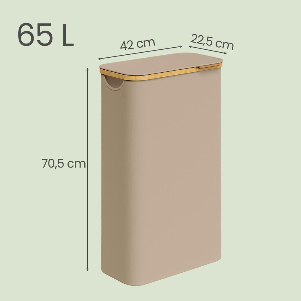 Thumbnail - Boxxx Wäschekorb, Braun, Metall, Kunststoff, Textil, Naturmaterialien, 65 L, rechteckig, 42x70.5x22.5 cm, Tragegriffe, D...