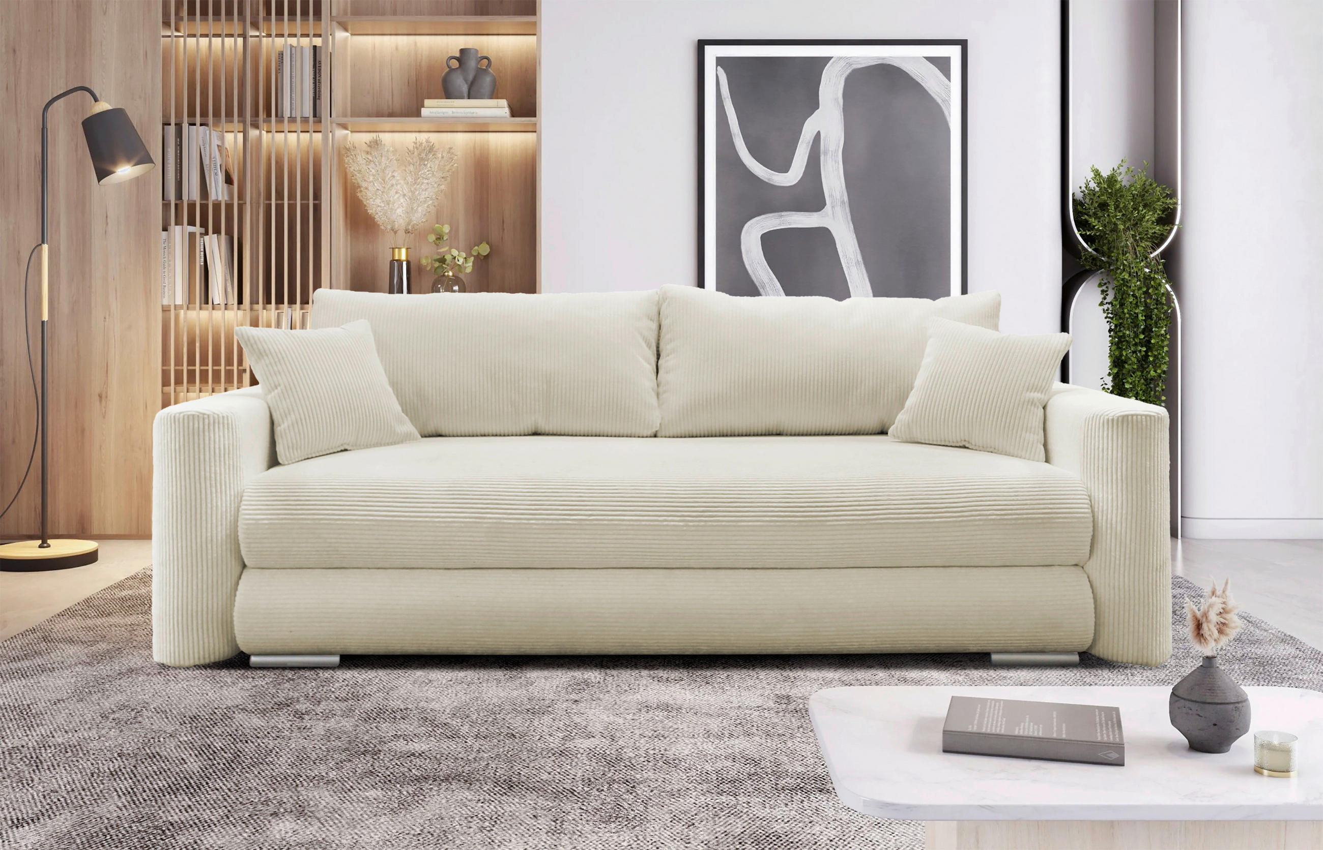 SCHLAFSOFA Cord Beige  inkl. Bettkasten  - Beige/Silberfarben, Design, Kunststoff/Textil (232/88/105cm) - MID.YOU