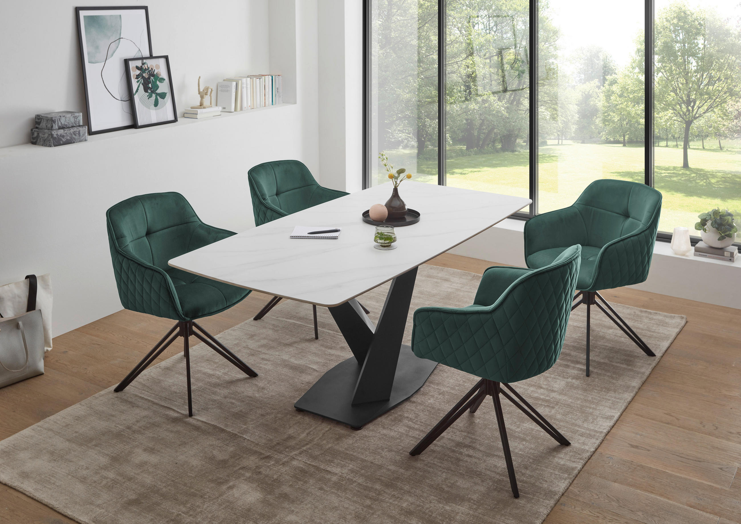 ŽIDLE S PODRUČKAMI, samet, zelená - černá/zelená, Moderní, kov/textil (59/82/62cm) - MID.YOU