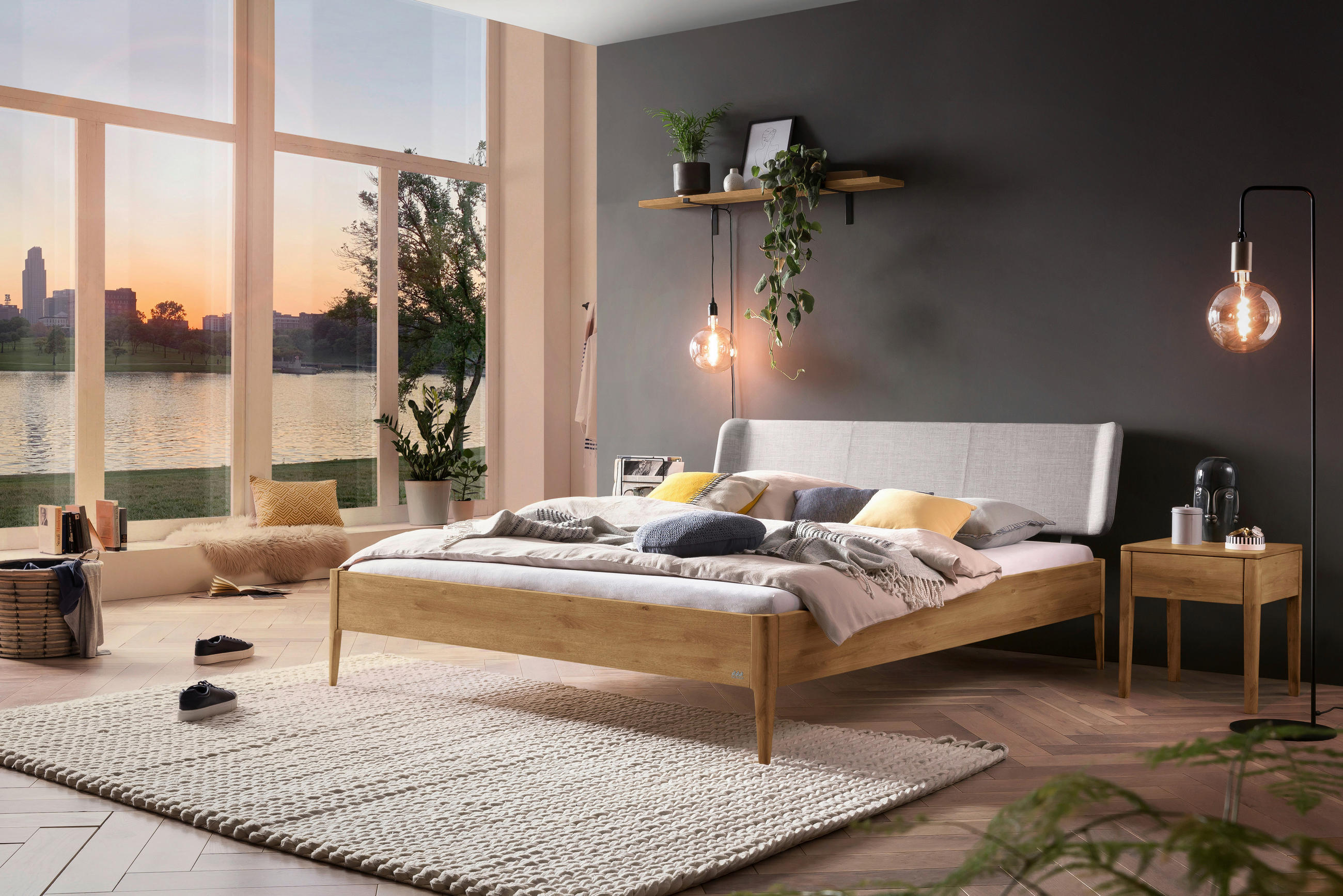 BETT 140/200 cm  in Hellgrau, Wildeiche  - Wildeiche/Hellgrau, Design, Holz/Textil (140/200cm) - Hasena