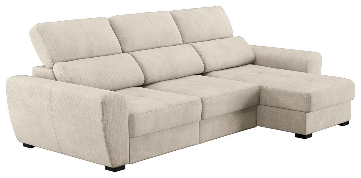 ECKSOFA in Mikrofaser Naturfarben  - Schwarz/Naturfarben, Konventionell, Kunststoff/Textil (285/177cm) - MID.YOU