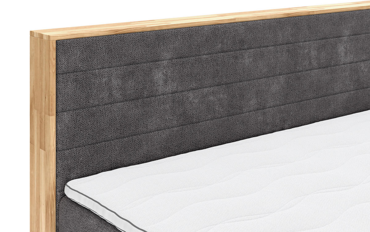 BOXSPRINGBETT 180/200 cm,  in Graphitfarben, Taupe, Eichefarben, Matratze, gepolstertes Kopfteil, Bettkasten, Topper, H3 + H3 = fest  - Taupe/Eichefarben, MODERN, Holz/Kunststoff (180/200cm) - Livetastic