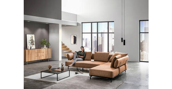ECKSOFA in Echtleder Dunkelgelb 222/282 cm - Dunkelgelb/Schwarz, Design, Leder/Metall (222/282cm) - Dieter Knoll