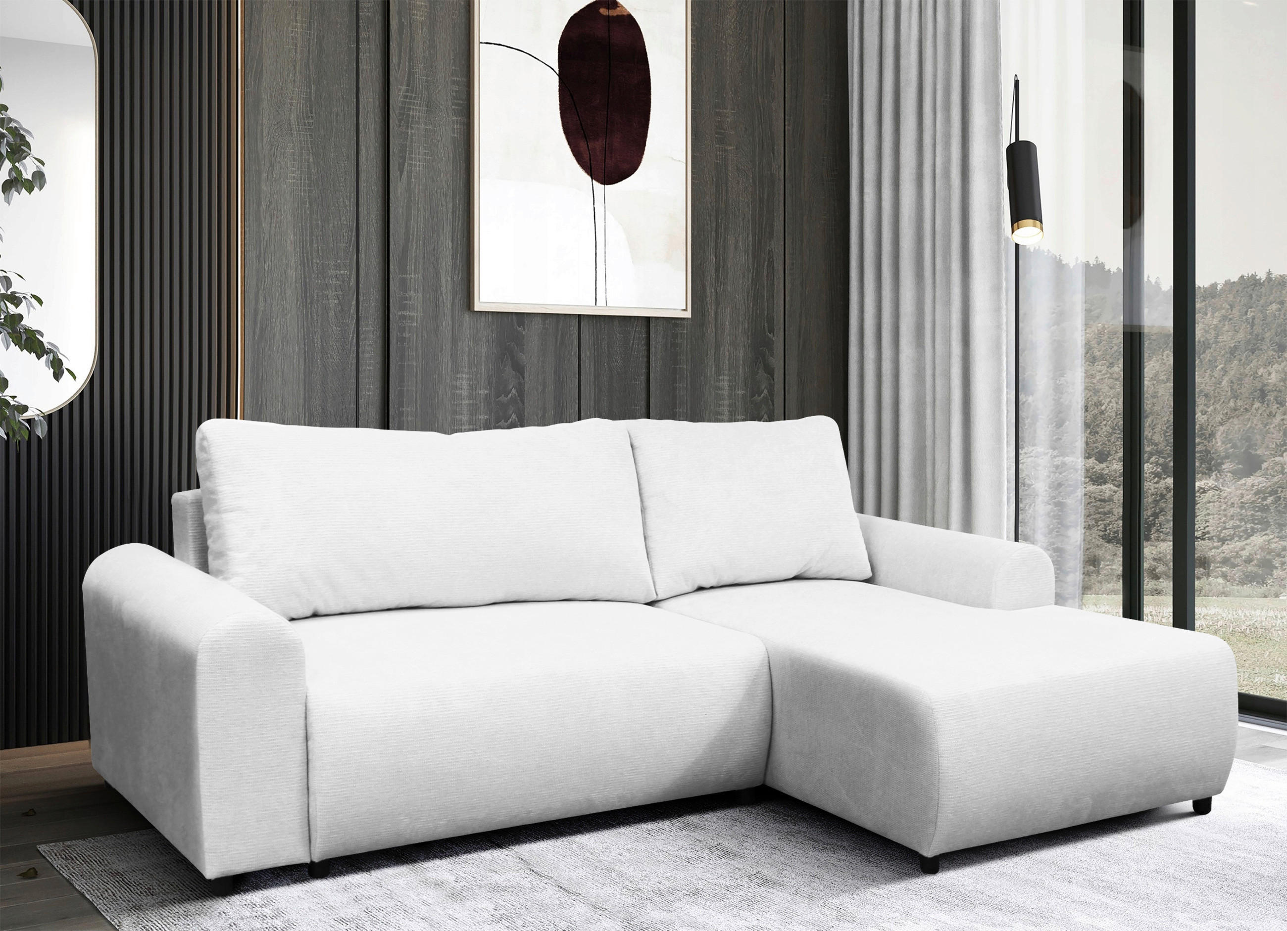 ECKSOFA Creme Struktur  - Creme/Schwarz, Design, Kunststoff/Textil (250/160cm) - MID.YOU