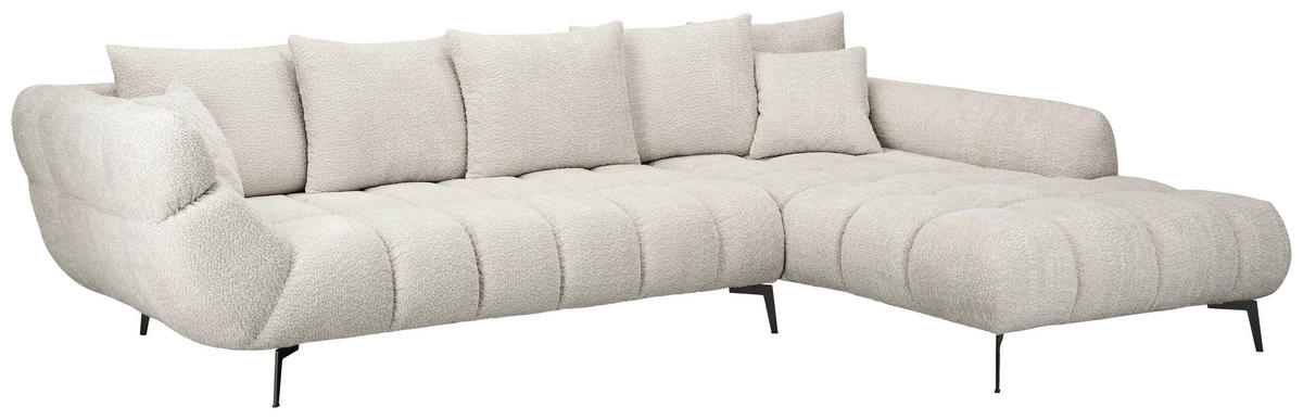 ECKSOFA 318/217 cm  in Bouclé Elfenbein Zierkissen, Rückenkissen, Rücken echt  318/217 cm  - Elfenbein/Schwarz, MODERN, Textil/Metall (318/217cm) - Carryhome