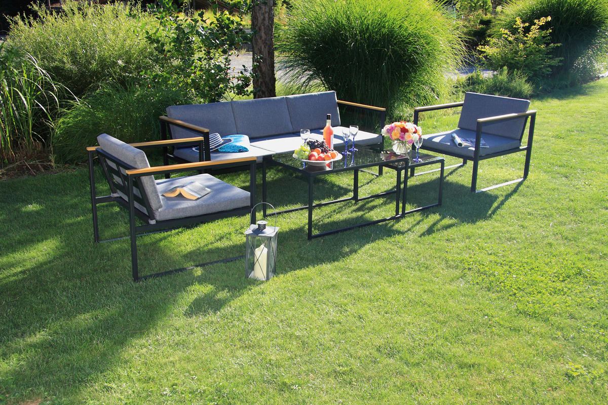 LOUNGEGARNITUR   Stahl  - Anthrazit, Basics, Textil/Metall - Acamp
