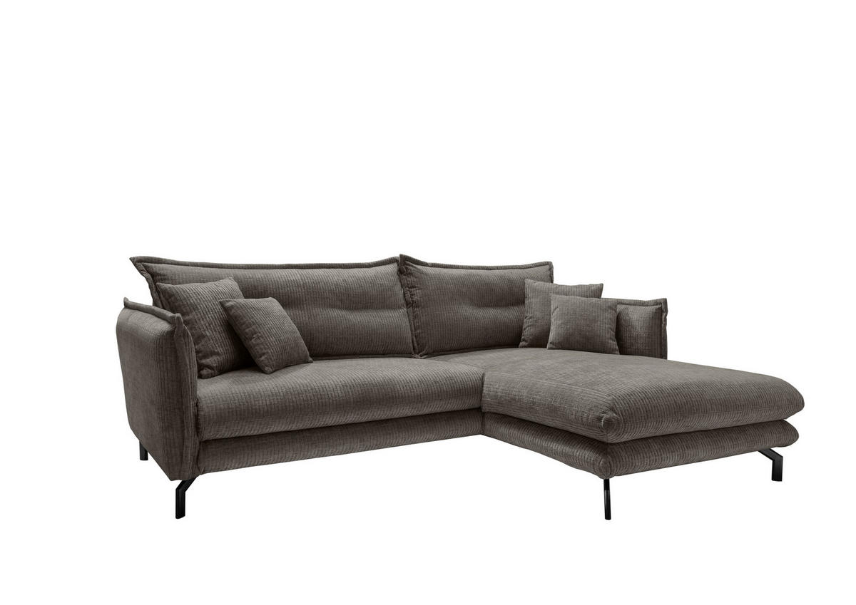 ECKSOFA Graubraun Mikrofaser  - Graubraun/Schwarz, Design, Textil/Metall (255/180cm) - Livetastic