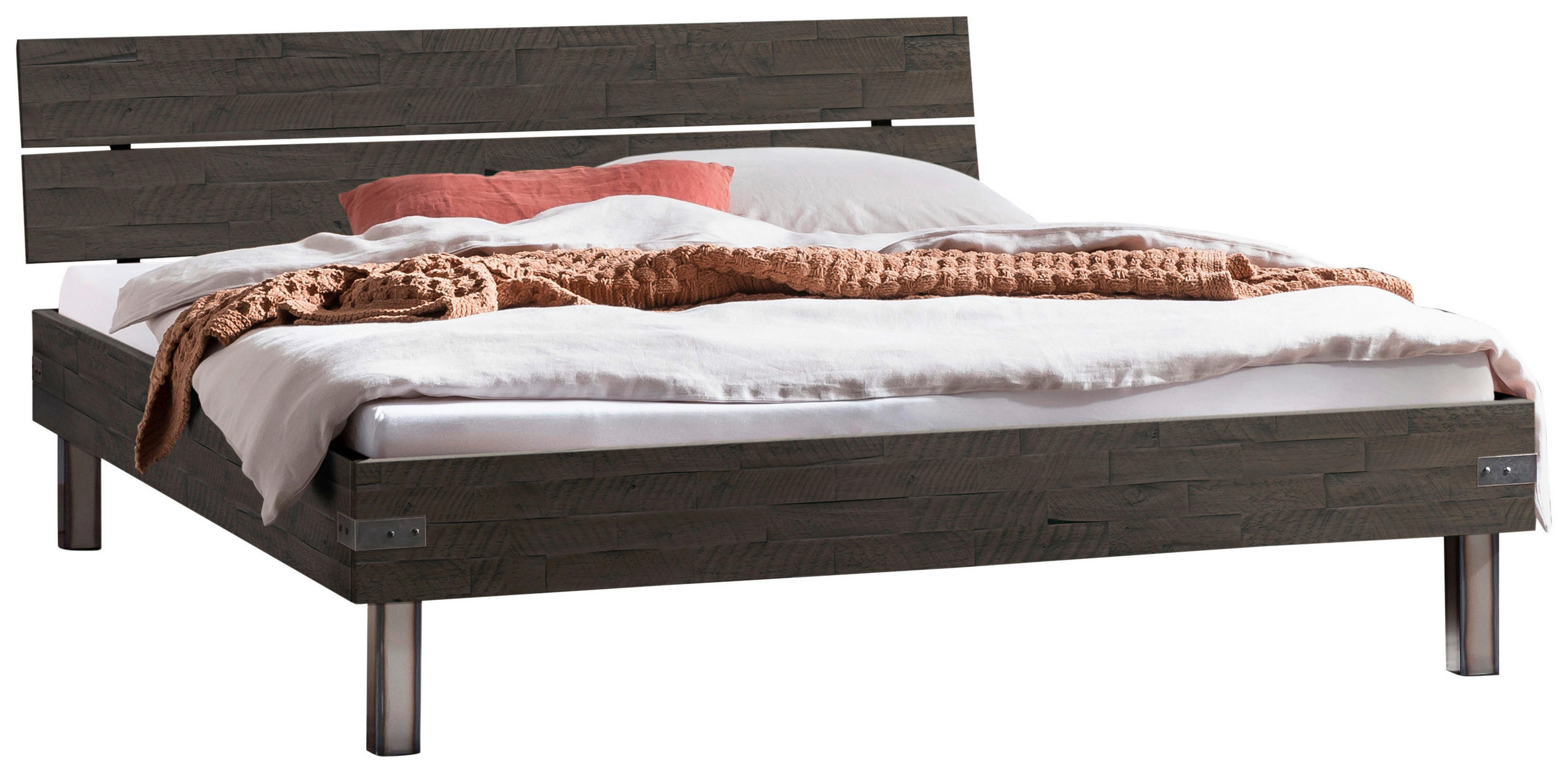 BETT 90/200 cm  in Grau, Akaziefarben  - Grau/Akaziefarben, Design, Holz/Metall (90/200cm) - Hasena