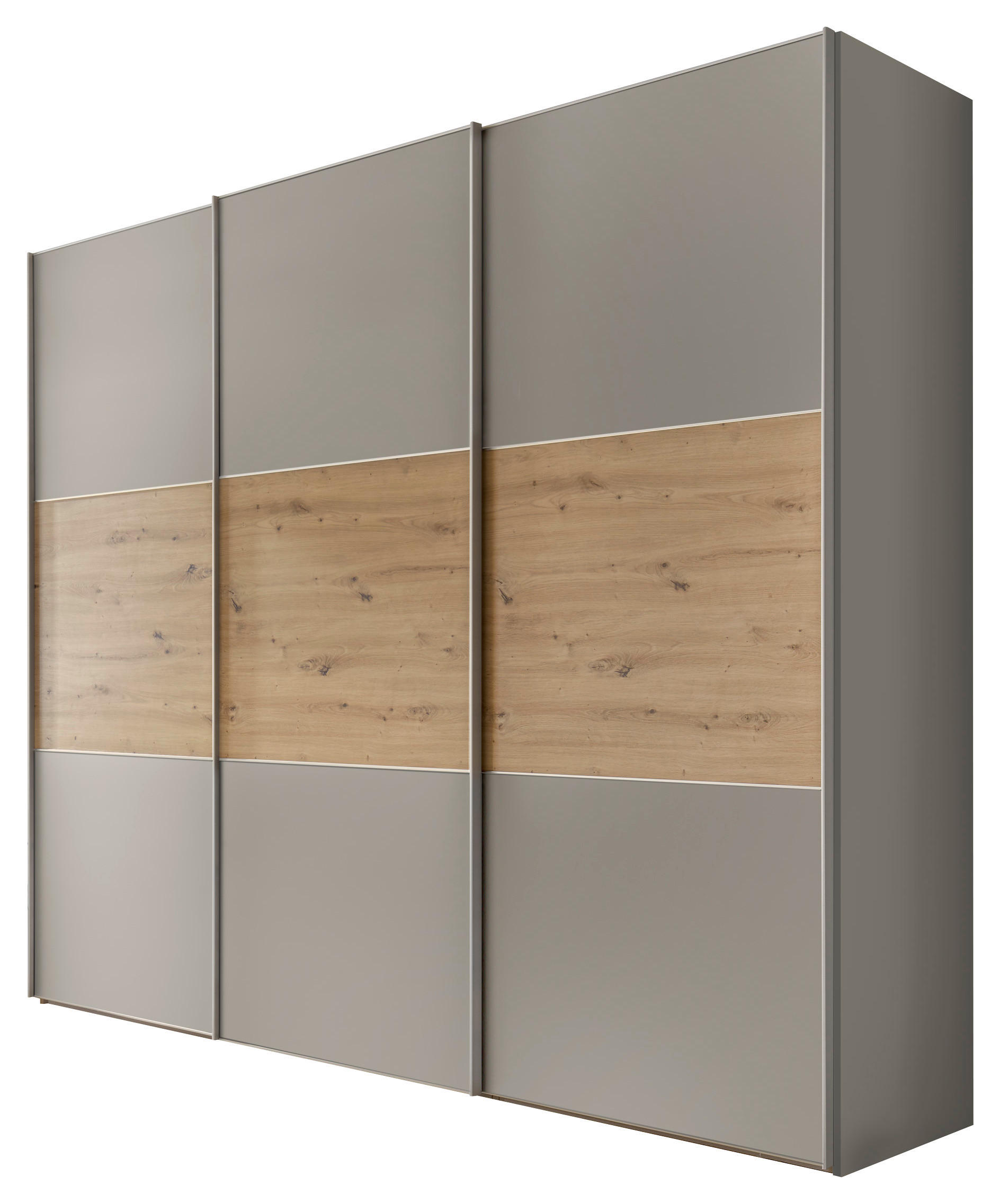 Schwebetürenschrank 336cm Includo Grau/Artisan Eiche