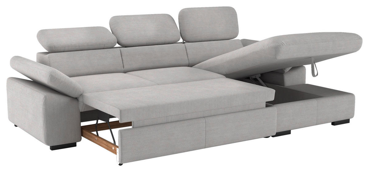 ECKSOFA in Flachgewebe Hellgrau  - Hellgrau/Schwarz, Design, Kunststoff/Textil (250/165cm) - Livetastic