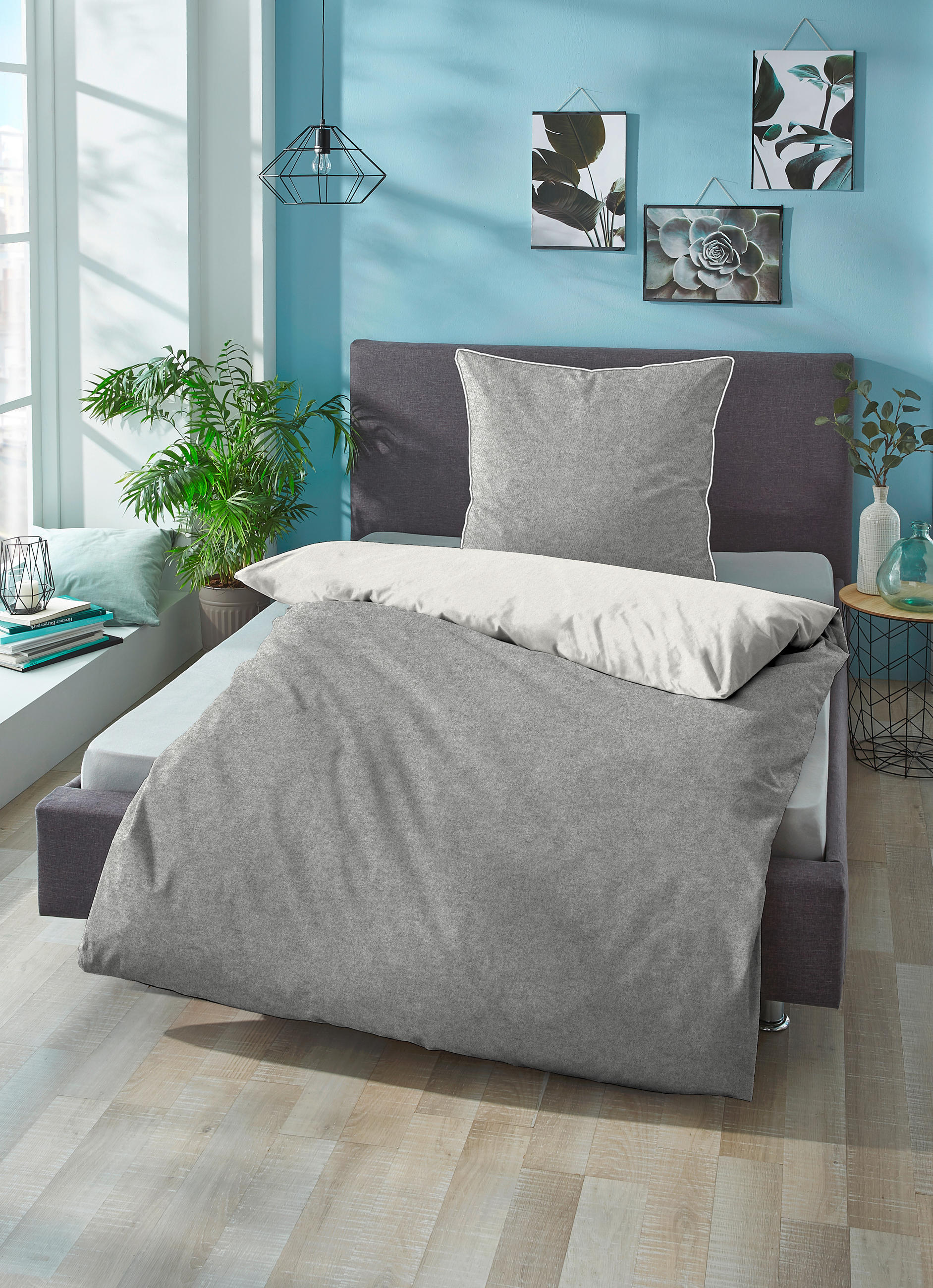 BETTWÄSCHE Flanell 155/220 cm  - Blaugrau/Hellgrau, Basics, Textil (155/220cm) - Novel