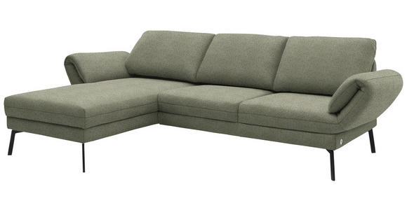 ECKSOFA  in Flachgewebe Salbeigrün Armteilverstellung, Relaxfunktion, Drehsitzfunktion  175-224/255-365 cm  - Salbeigrün/Schwarz, Design, Textil/Metall (175-224/255-365cm) - Dieter Knoll