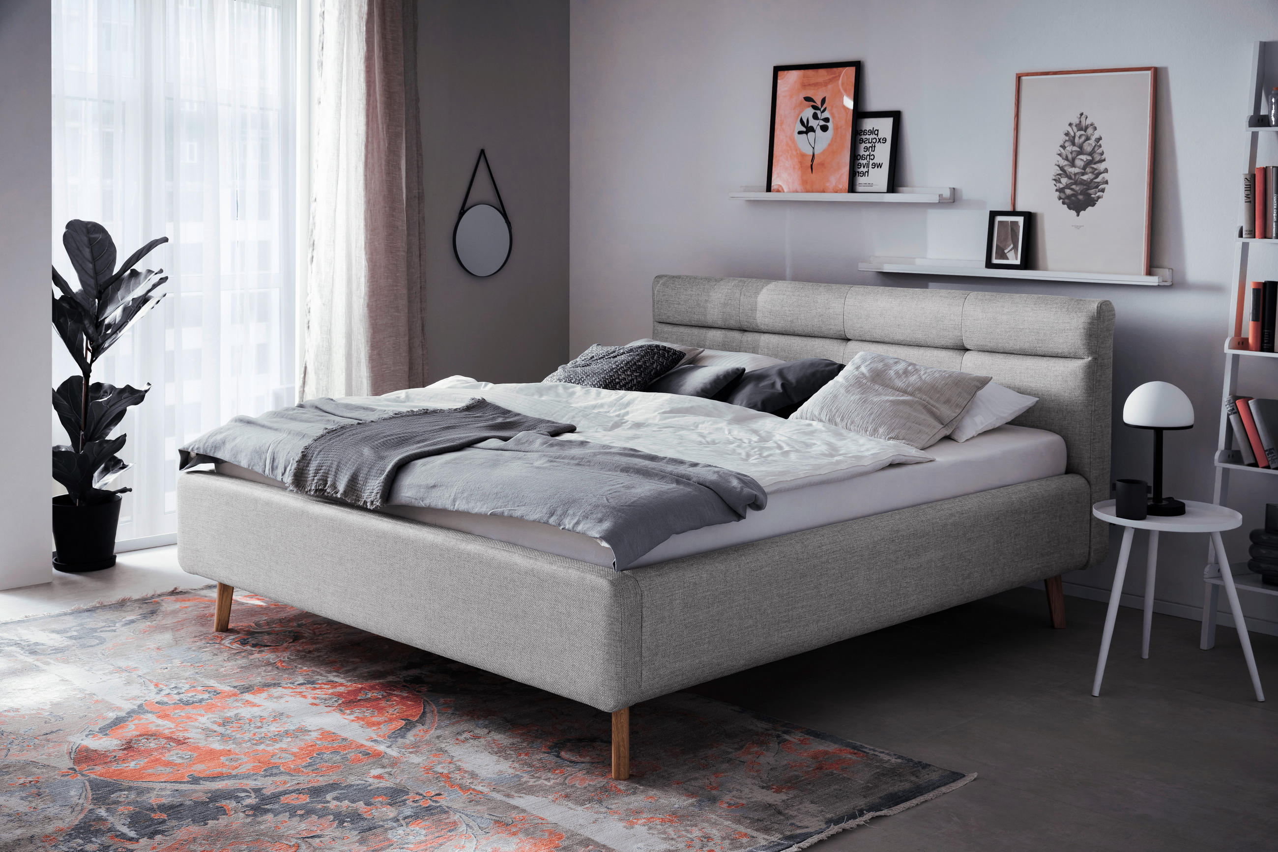 POLSTERBETT Lattenrost, Bettkasten Grau 160/200 cm  - Eichefarben/Birkefarben, KONVENTIONELL, Holz/Textil (160/200cm) - Boxxx
