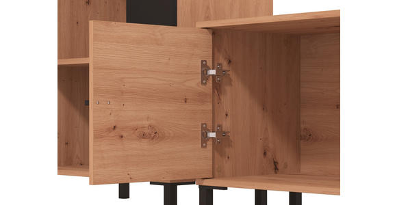 WOHNWAND in Schwarz, Eiche Artisan 263/167/40 cm - Schwarz/Eiche Artisan, KONVENTIONELL, Holzwerkstoff/Metall (263/167/40cm) - Carryhome