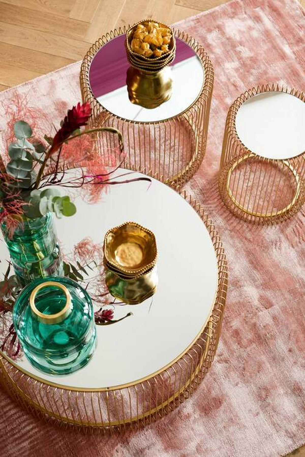 BEISTELLTISCHSET in Metall, Glas 32,5-44/32,5-44/42-45 cm  - Messingfarben, LIFESTYLE, Glas/Metall (32,5-44/32,5-44/42-45cm) - Ambia Home