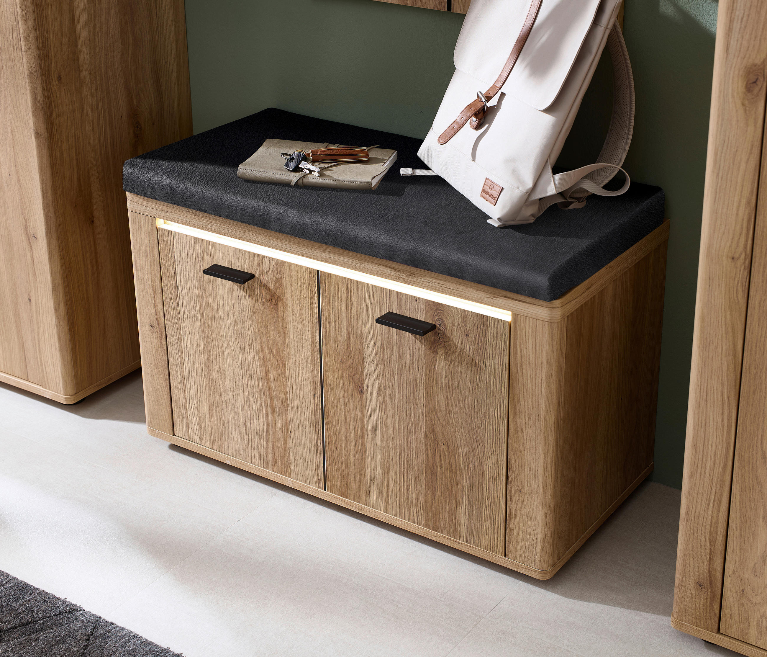 GARDEROBENBANK  in 80/50/38 cm  - Eichefarben/Schwarz, KONVENTIONELL, Holzwerkstoff/Textil (80/50/38cm) - Xora