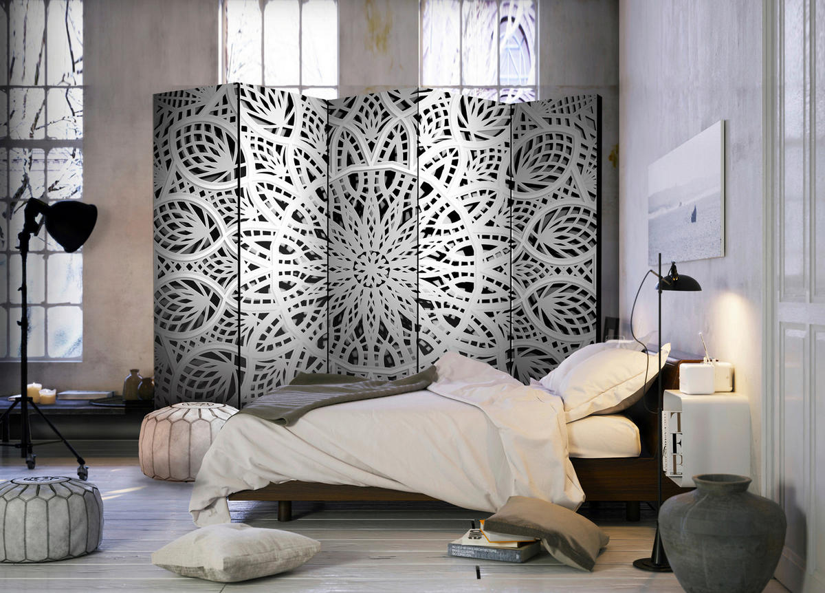 SKÄRMVÄGG  i trä, textil  svart, vit  - vit/svart, Basics, trä/textil (225/172/3cm) - artgeist