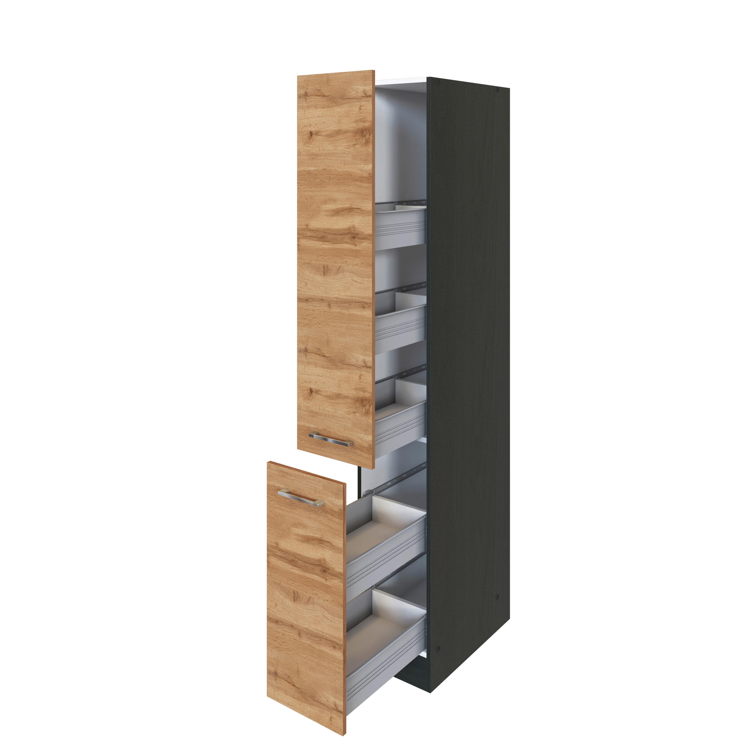 APOTHEKERSCHRANK 30/200/60 cm  in Anthrazit, Graphitfarben, Eichefarben  - Eichefarben/Anthrazit, MODERN, Holzwerkstoff/Metall (30/200/60cm) - Held