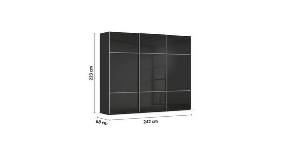 SCHWEBETÜRENSCHRANK 242/223/68 cm 3-türig Schwarz - Alufarben/Schwarz, KONVENTIONELL, Glas/Holzwerkstoff (242/223/68cm) - Novel