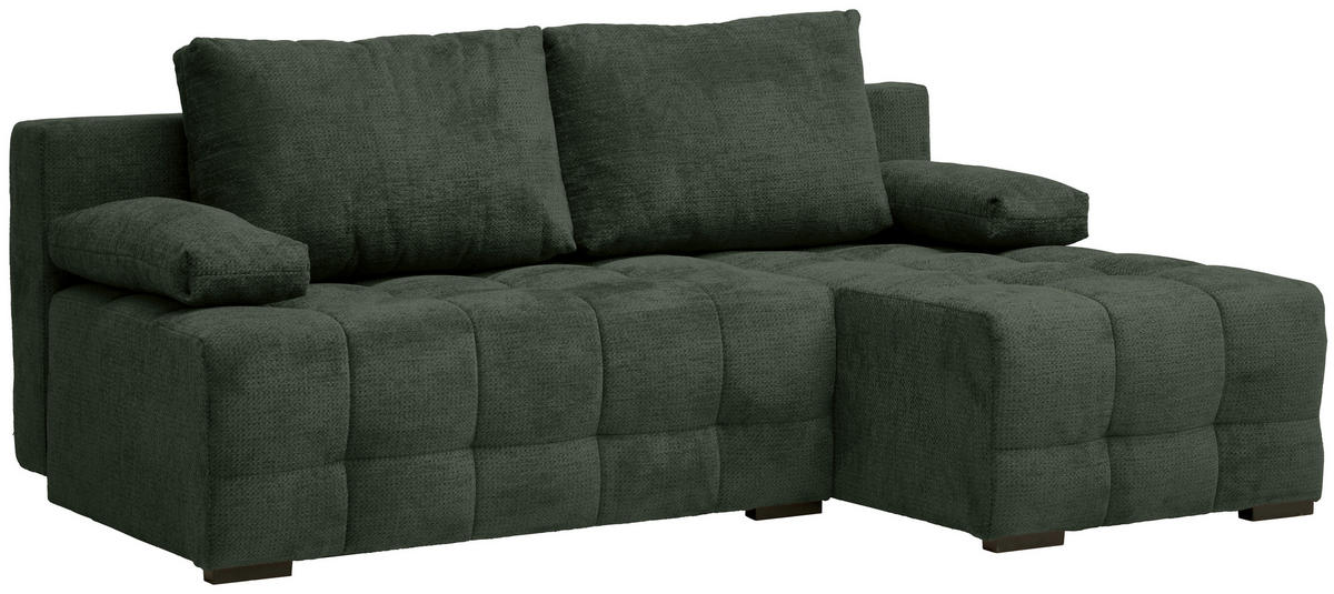 ECKSOFA in Chenille Dunkelgrün  - Dunkelgrün/Schwarz, MODERN, Kunststoff/Textil (204/145cm) - home24