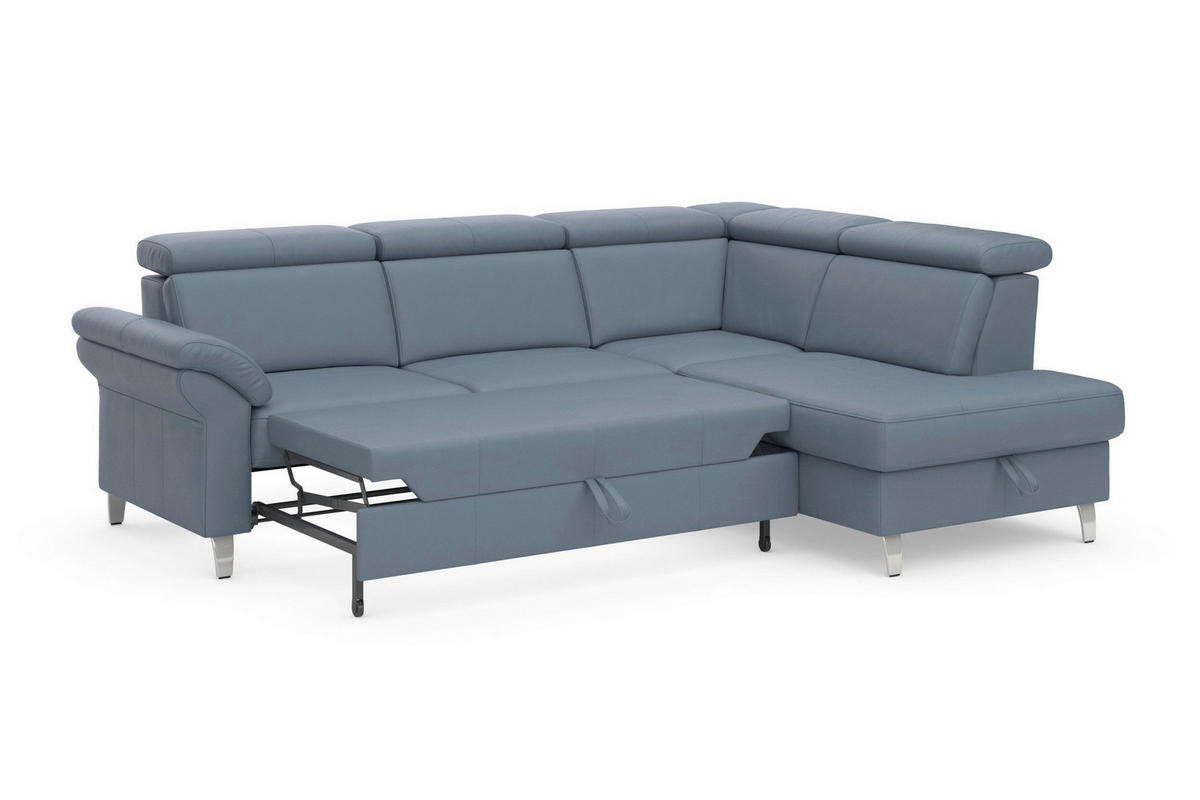 ROHOVÁ SEDAČKA, kůže, šedomodrá - šedomodrá/barvy chromu, Basics, kov/kůže (245/194cm) - Sit & More