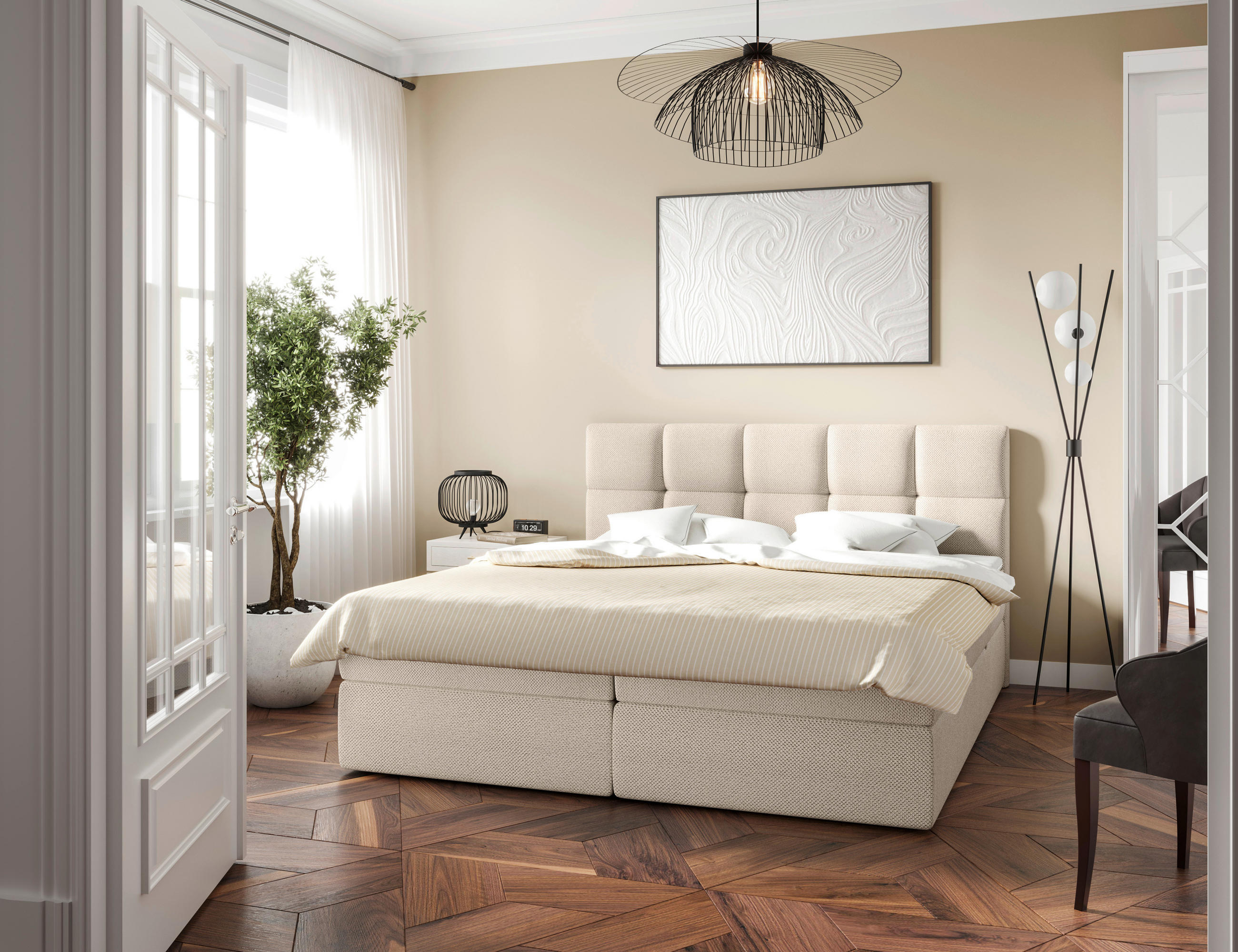 BOXBETT 140/200 cm  in Beige  - Beige/Schwarz, MODERN, Holz/Holzwerkstoff (140/200cm) - MID.YOU
