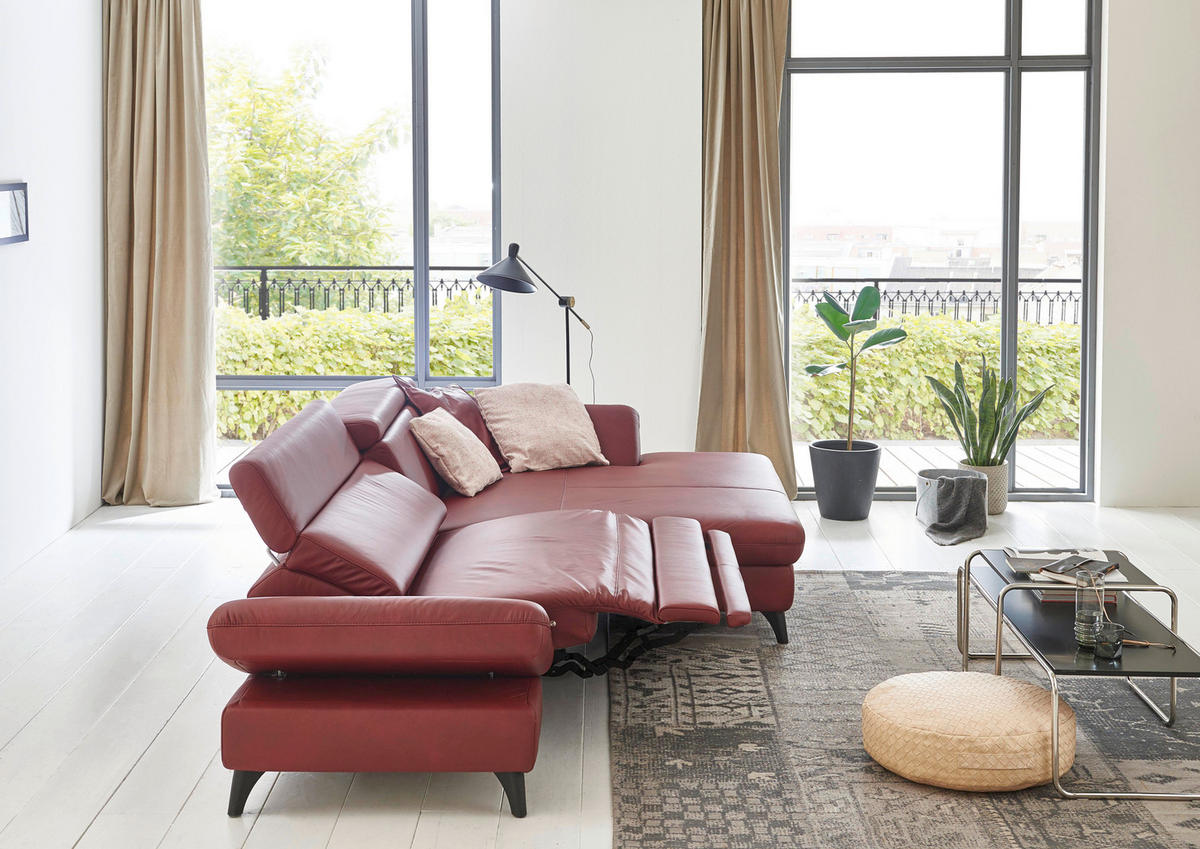 ECKSOFA Bordeaux Echtleder  - Bordeaux/Schwarz, Design, Leder/Metall (316/184cm) - Cantus