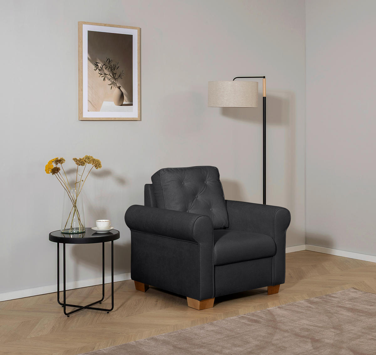 SESSEL in Anthrazit  - Anthrazit/Buchefarben, Design, Holz/Textil (93/89/82cm) - MID.YOU